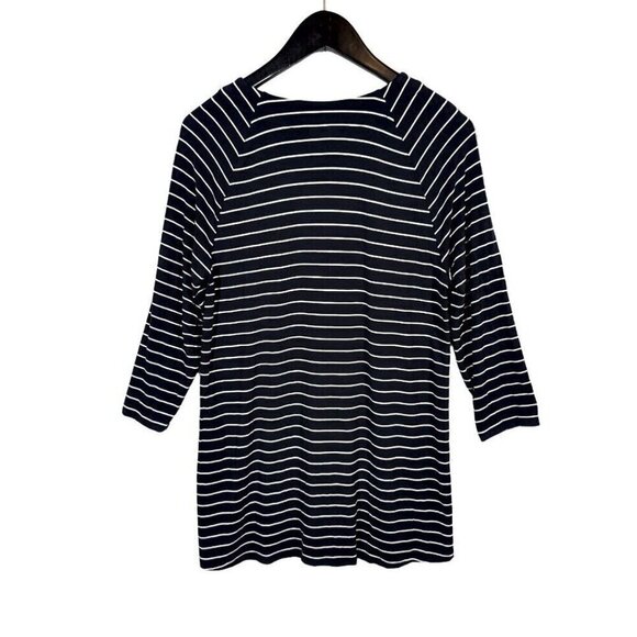 J Jill Wearever Navy Blue White Striped Top Sz M Scoop Neck 3/4 Sleeve Nautical - Picture 2 of 8